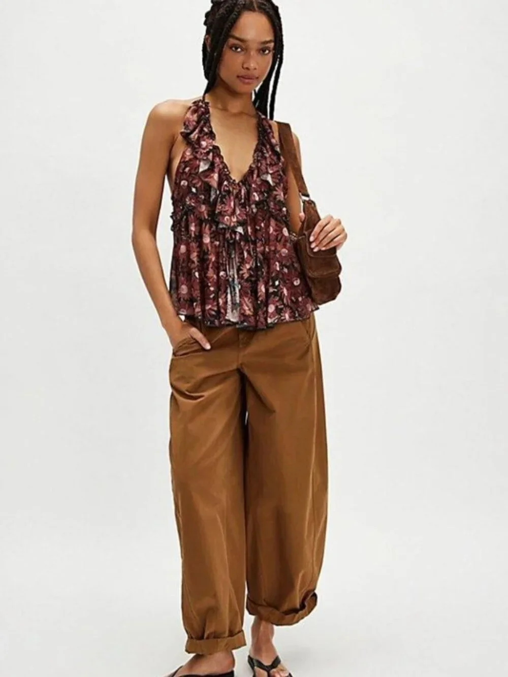 Free People Fearless Knit Tank in Pecan Combo XS